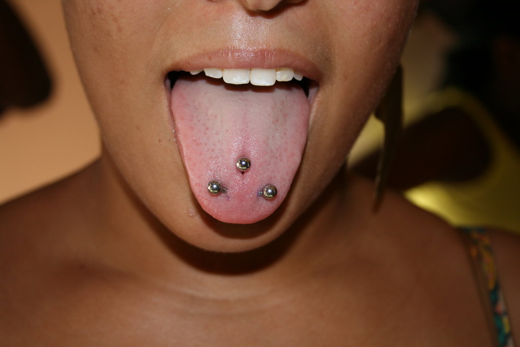 Tongue Surface Piercing With Curved Silver Barbell by Kracker817