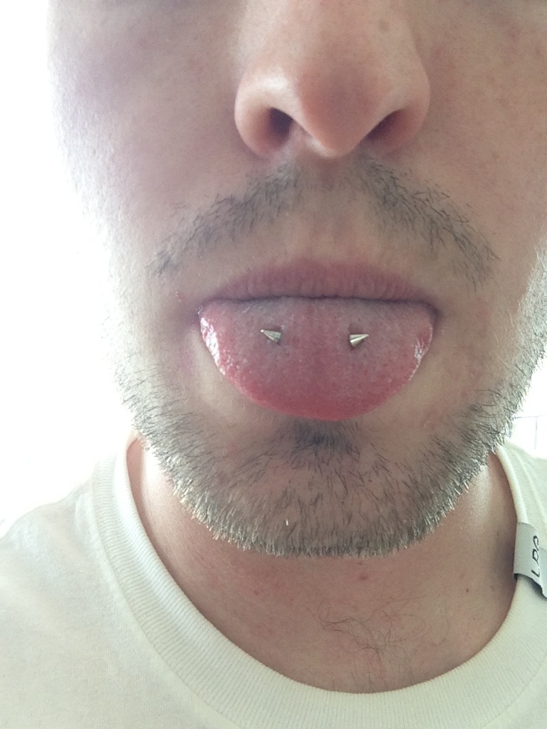 Tongue Surface Piercing With Spike Barbell