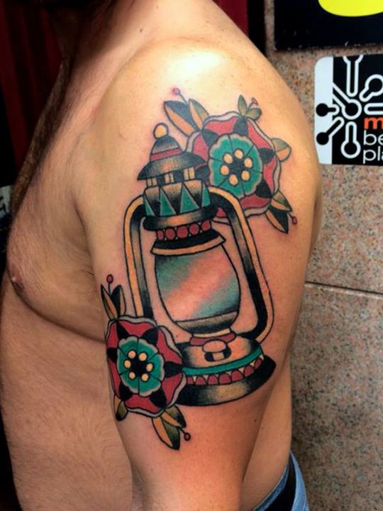 Traditional Lantern Half Sleeve Tattoo For Men