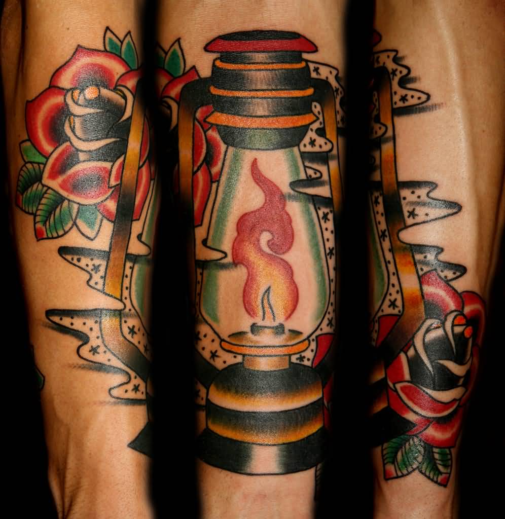 Traditional Lantern Tattoo On Arm Sleeve