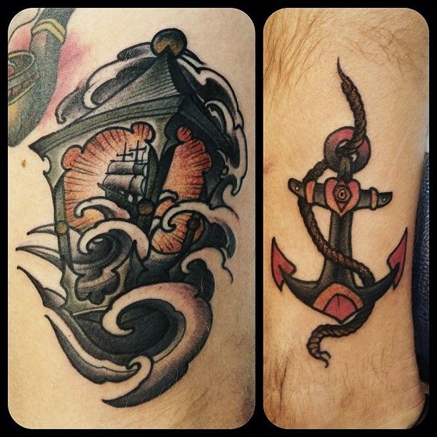 Traditional Lantern With Anchor Tattoo