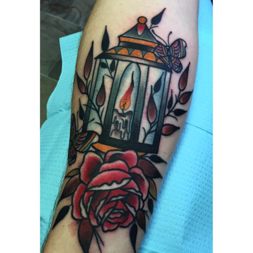 Traditional Lantern With Butterfly Tattoo By Nicholas Green