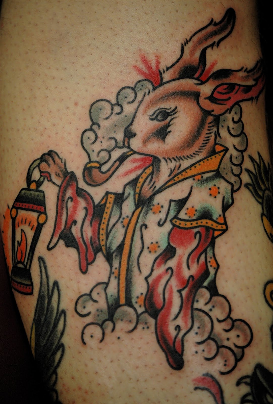 Traditional Rabbit With Lantern Tattoo