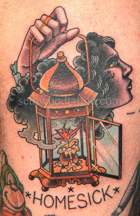 Traditional Sailor Girl With Lantern Tattoo By Set Wood