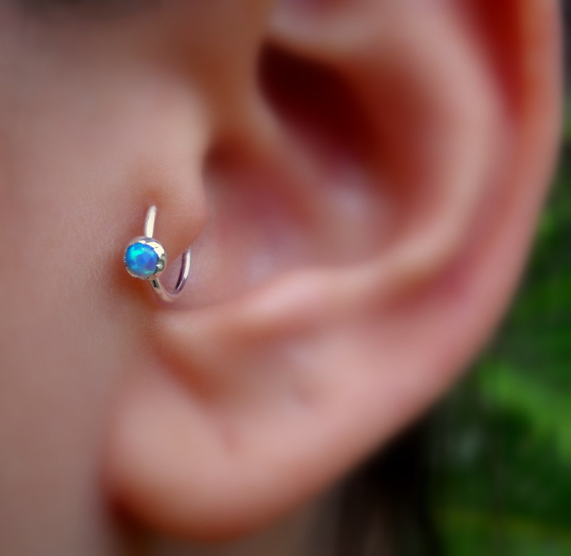Tragus Piercing With Blue Diamond Ring
