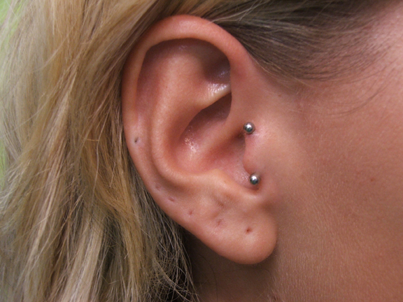 Tragus Piercing With Silver Barbell For Girls