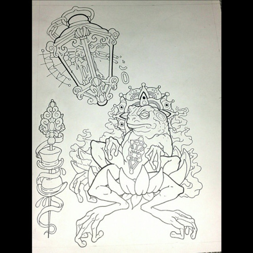 Victorian Lantern With Frog Tattoo Drawing
