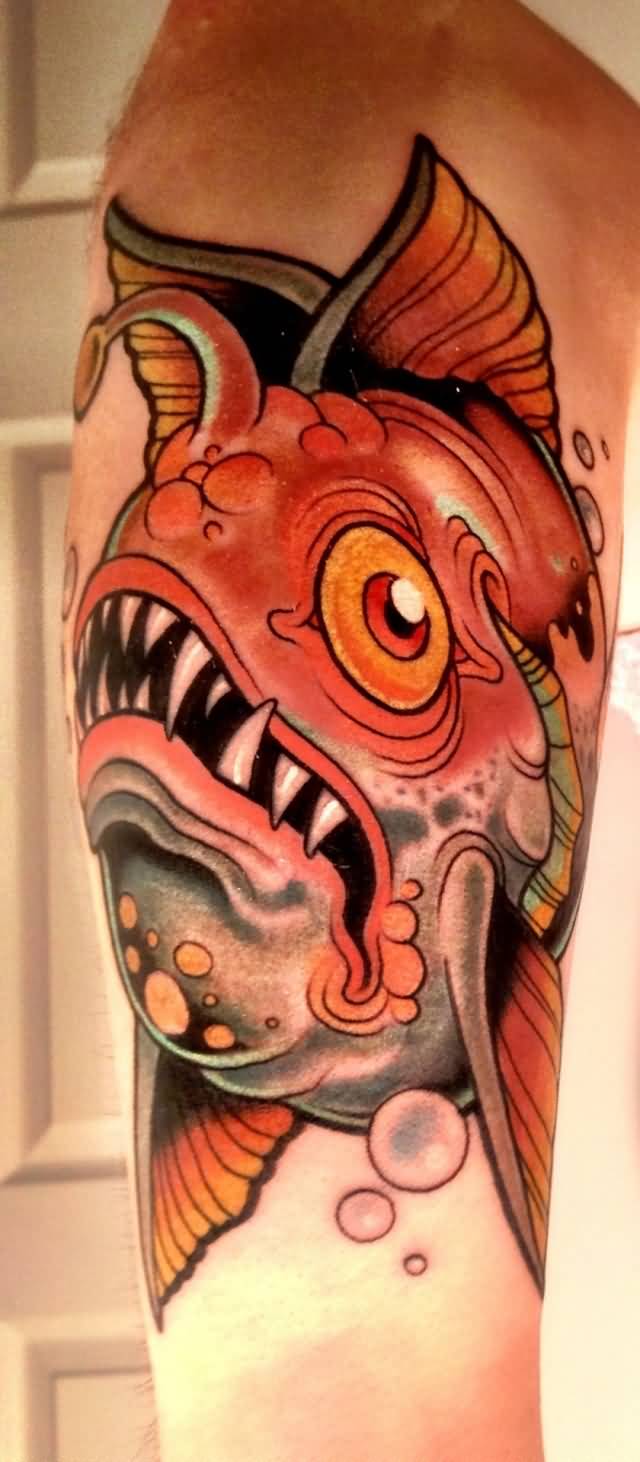 Wonderful Angler Fish Tattoo On Right Half Sleeve