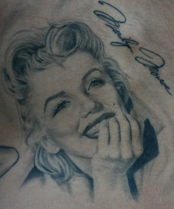 Wonderful Happy Marilyn Monroe Portrait Tattoo
