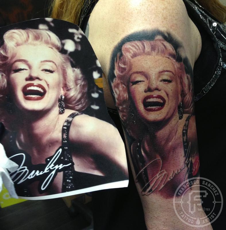 Wonderful Marilyn Monroe Portrait Tattoo On Right Half Sleeve