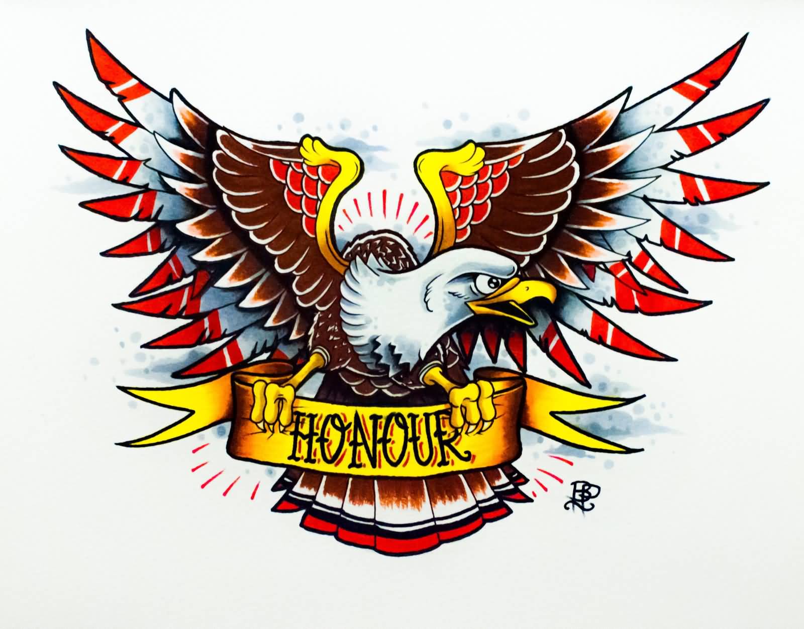 Wonderful Old School Eagle With Banner Tattoo Design By TheBrokenpuppet