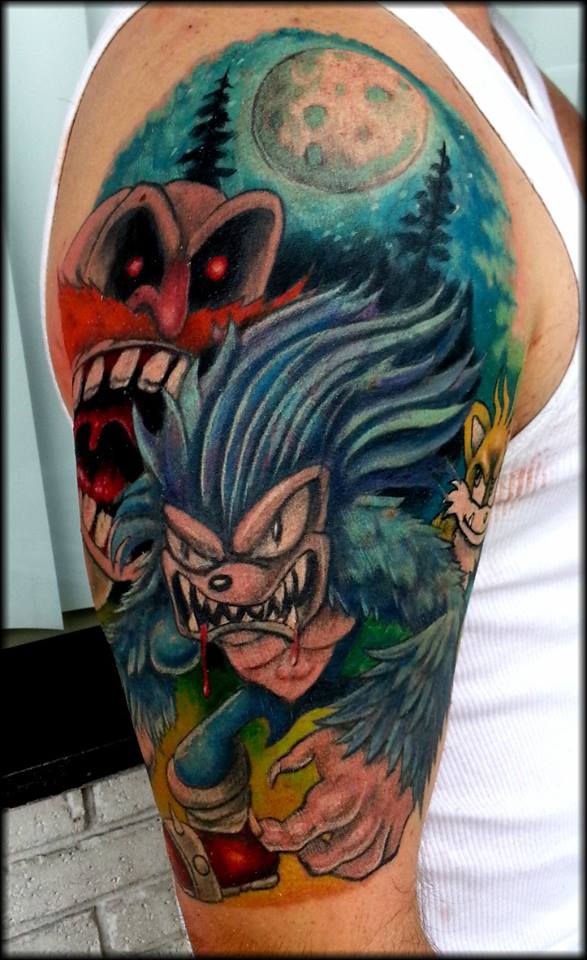 Wonderful Sonic The Werehog Tattoo On Right Half Sleeve