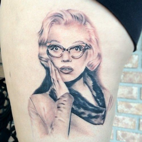 Wonderful Surprised Marilyn Monroe Portrait Tattoo