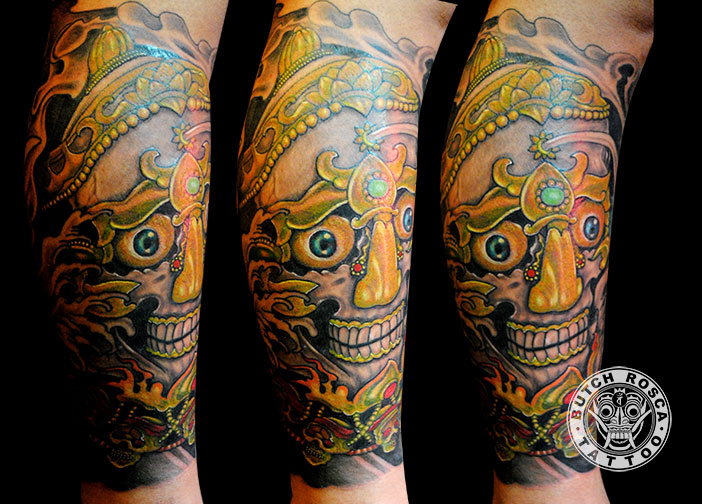 Wonderful Tibetan Skull Tattoo By Butch Rosca