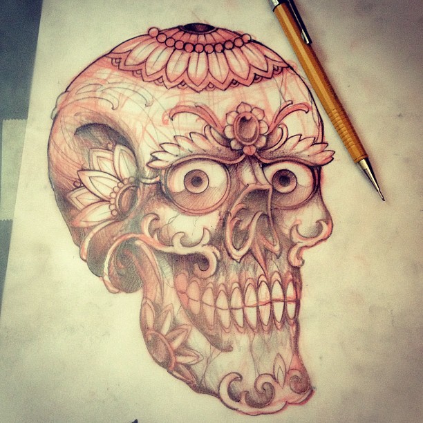 Wonderful Tibetan Skull Tattoo Drawing