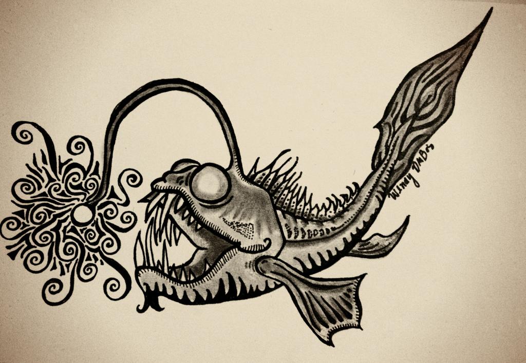 Zentangle Angler Fish Tattoo Design