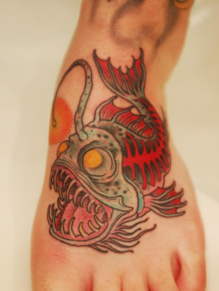 Zombie Angler Fish Tattoo On Foot