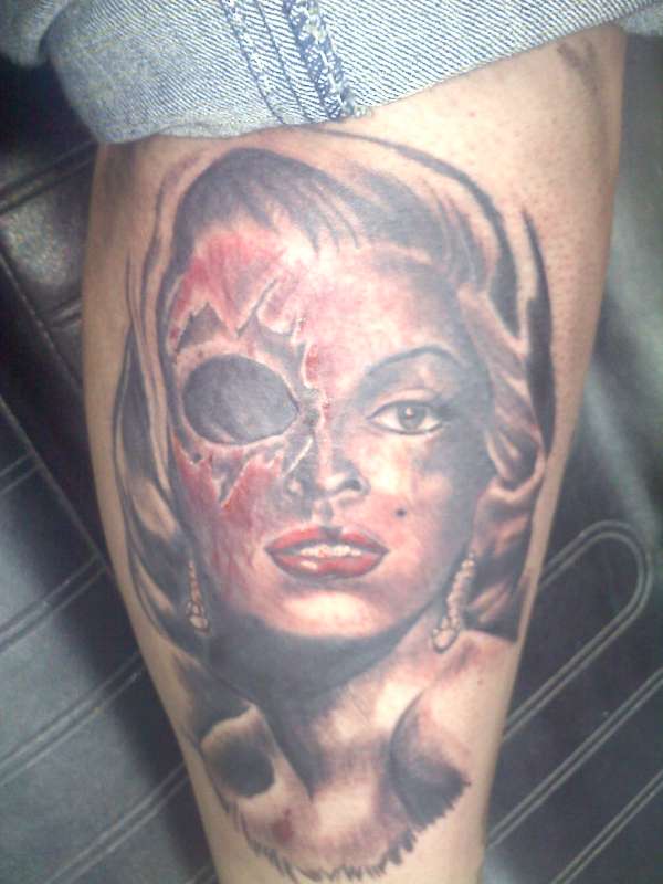 Zombie Marilyn Monroe Tattoo On Leg