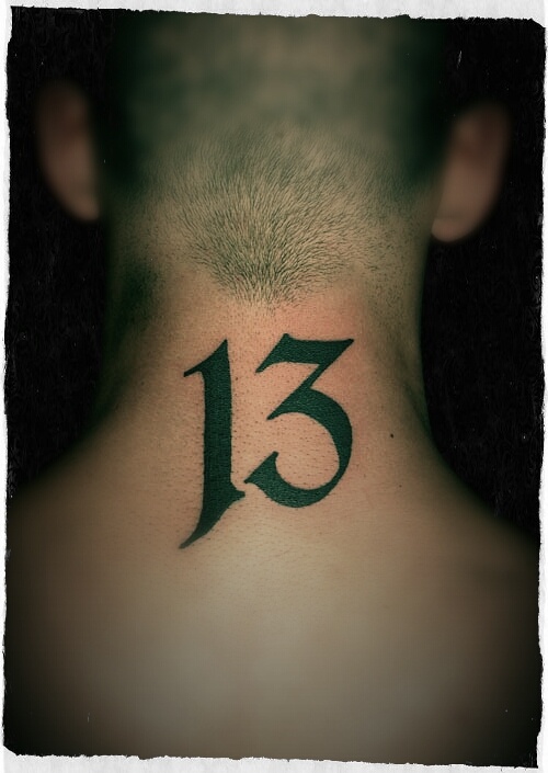 13 Number Font Tattoo On Nape