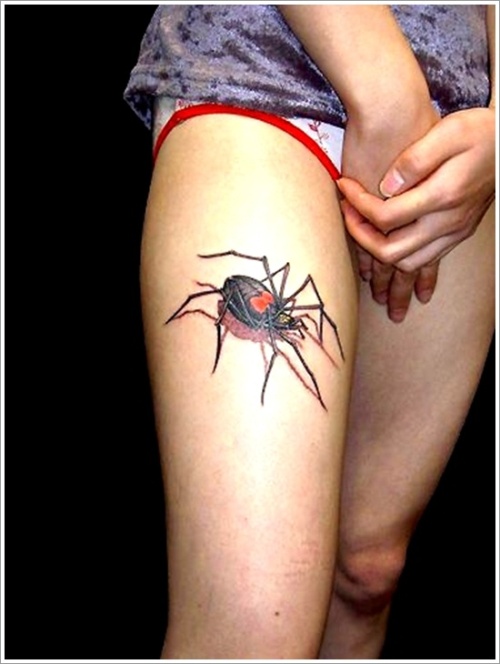 3D Black Widow Spider Thigh Tattoo For Girls