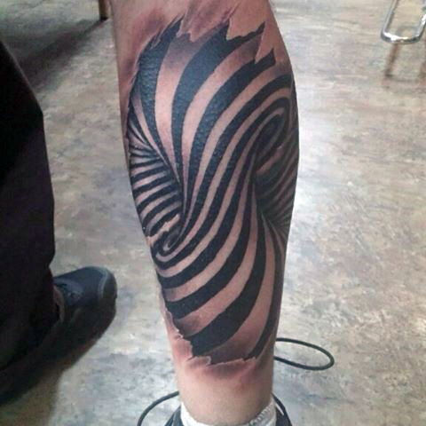 3D Spiral Illusion Tattoo On Back Leg