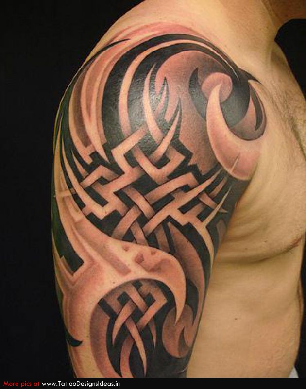 3D Tribal Western Tattoo On Right Half Sleeve