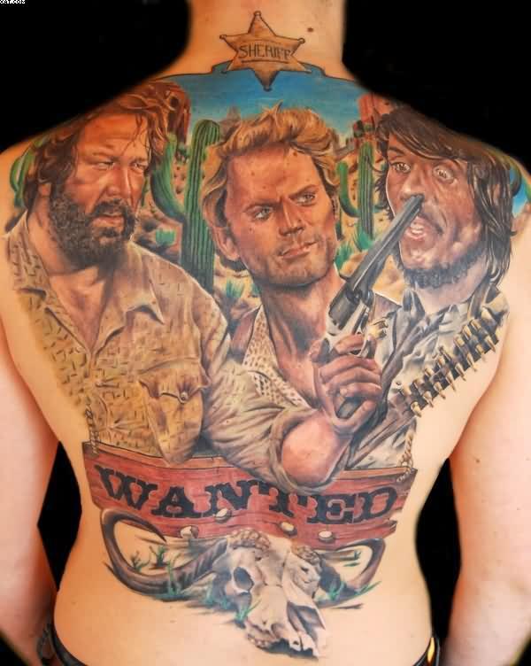 3D Western Film Poster Tattoo For Man Back