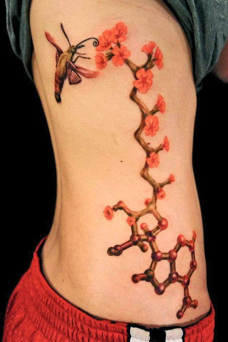 ATP Molecule Flowers Science Tattoo On Side Rib