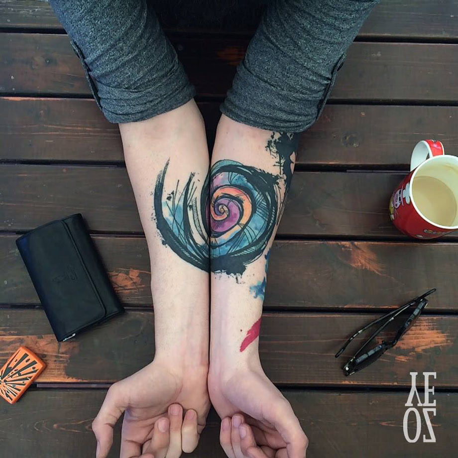 Abstract Spiral Tattoo On Both Forearms For Girls