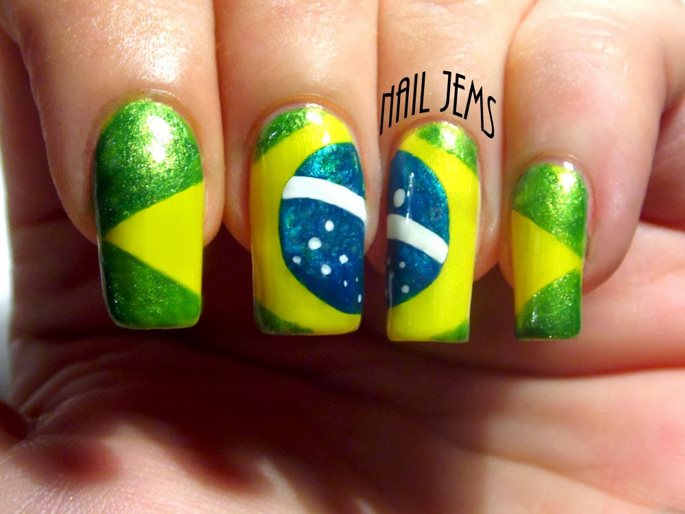 Adorable Brazil Flag Nail Art