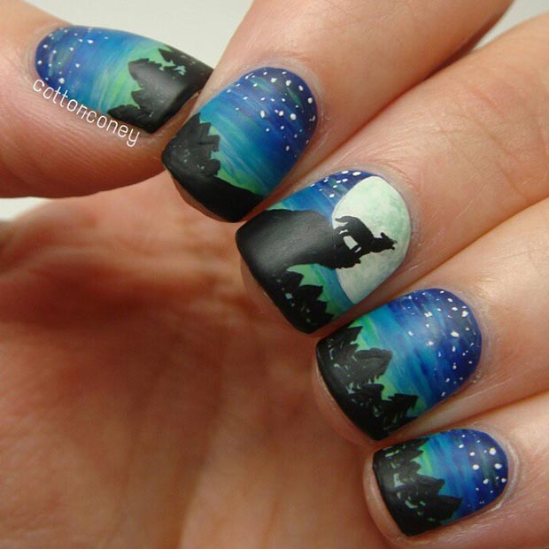 Amazing Night View Nail Art Design For Short Nails