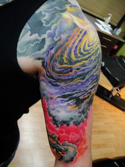 Amazing Spiral Galaxy Tattoo On Left Half Sleeve For Men