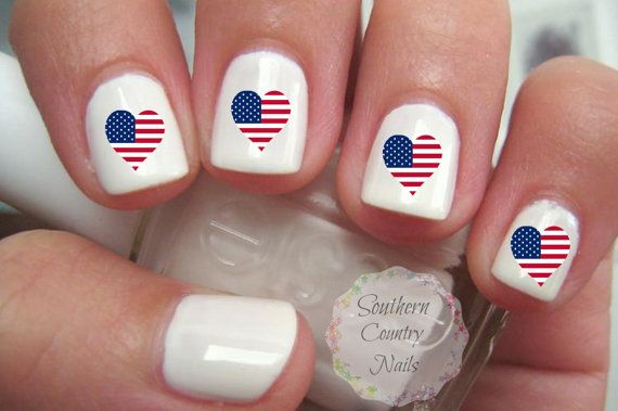 American Flag Hearts Sticker Nail Art