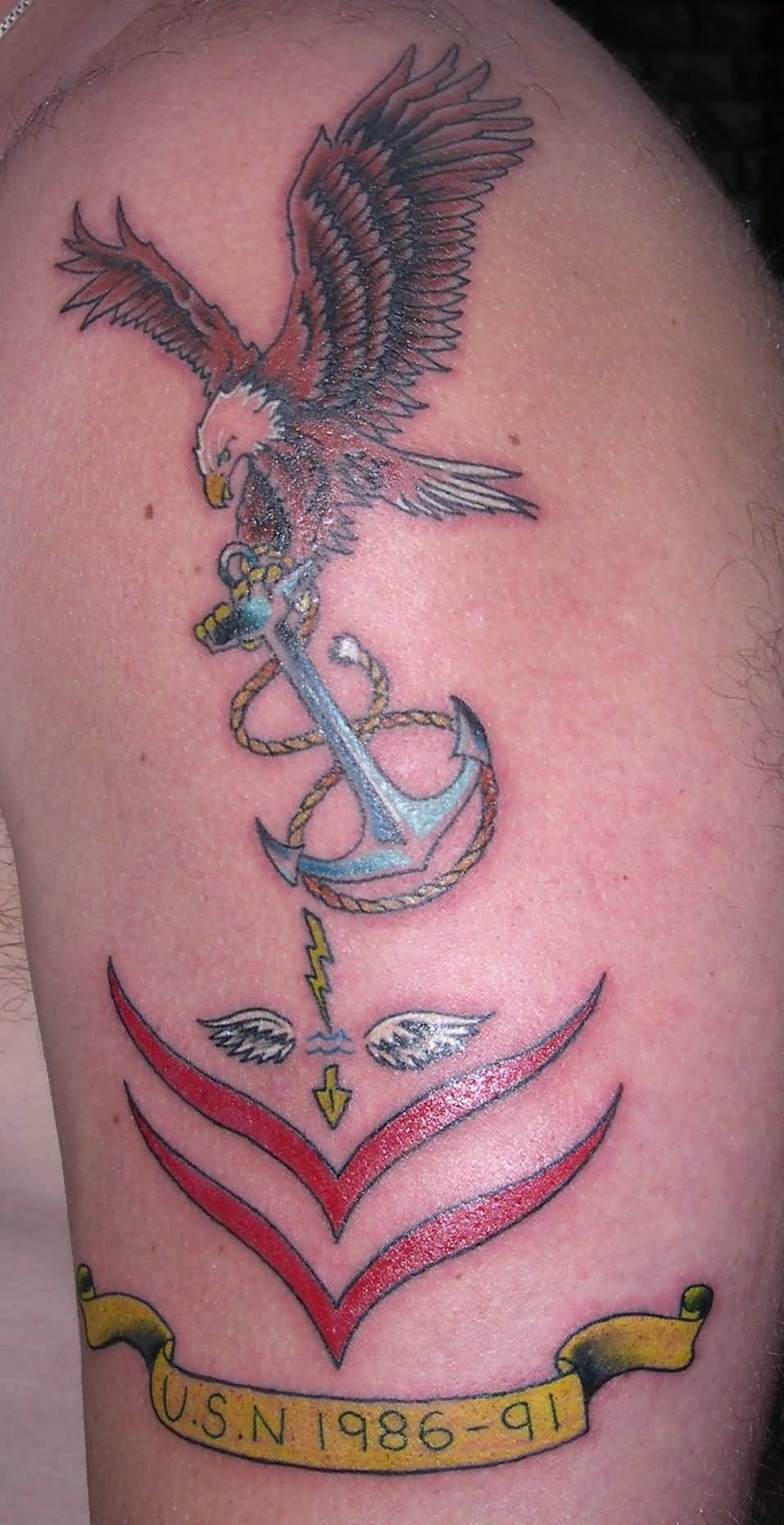 American Navy Anchor Tattoo On Half Sleeve