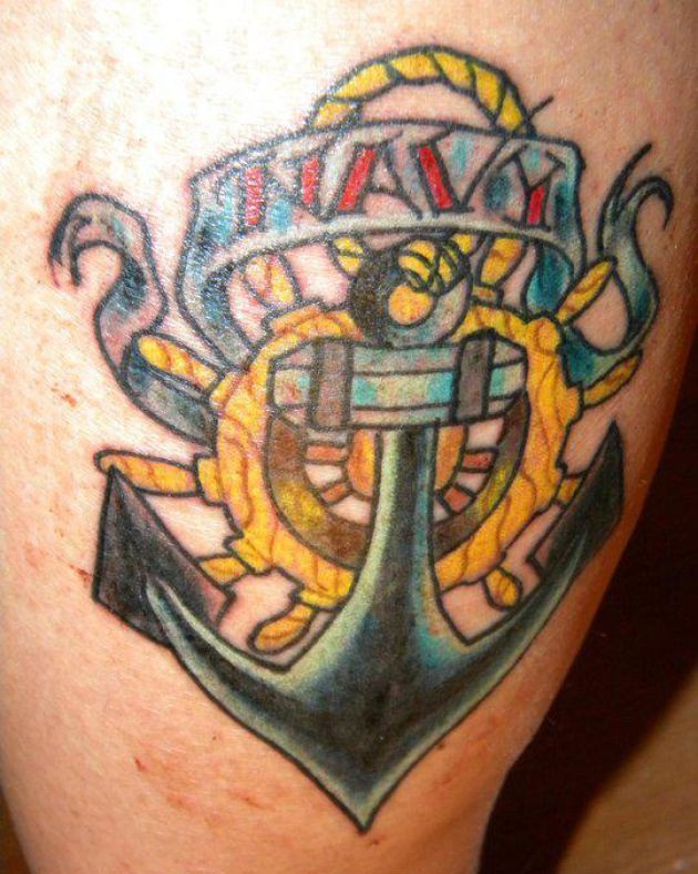 Anchor And Navy Banner Tattoo