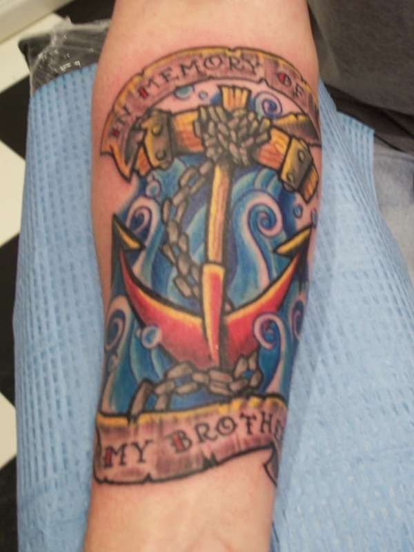 Anchor Remembrance Tattoo On Forearm