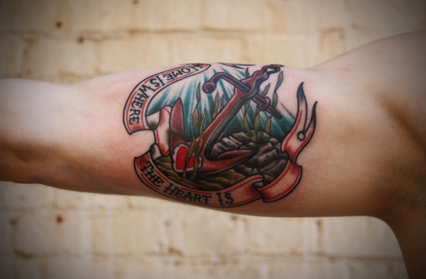 Anchor Sink Navy Tattoo On Biceps