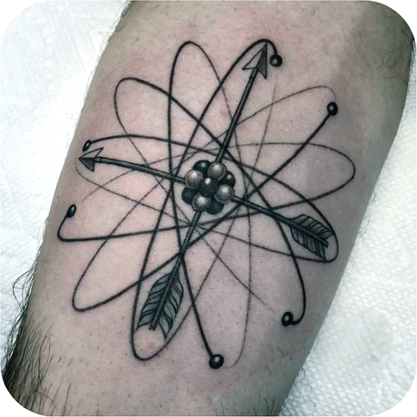 Atom And Arrows Science Tattoo On Arm