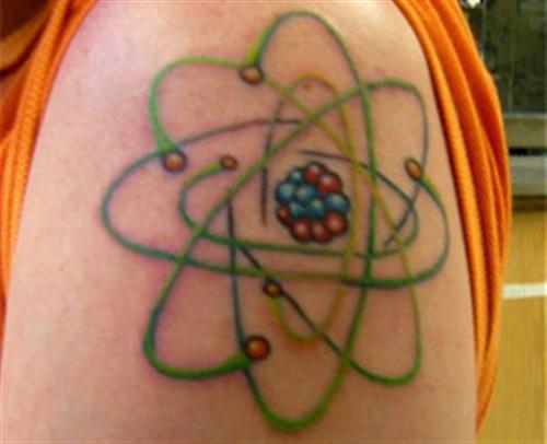 Atom Science Tattoo On Left Shoulder
