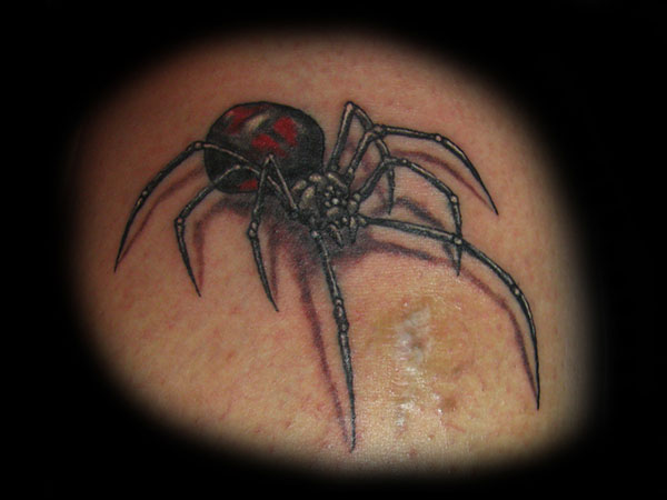Attractive Black Widow Spider Tattoo