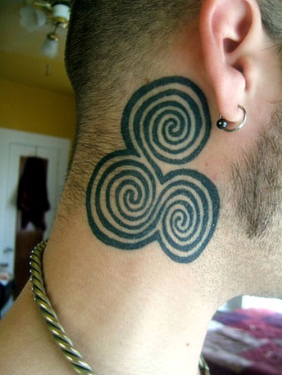 Attractive Celtic Spiral Tattoo On Side Neck