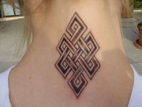 Attractive Endless Knot Nape Tattoo For Girls