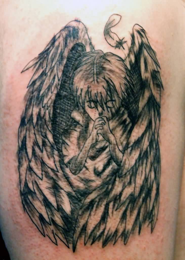 Attractive Praying Angel Tattoo