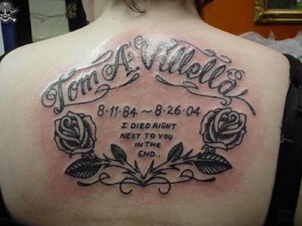 Attractive Remembrance Quote Tattoo On Upper Back