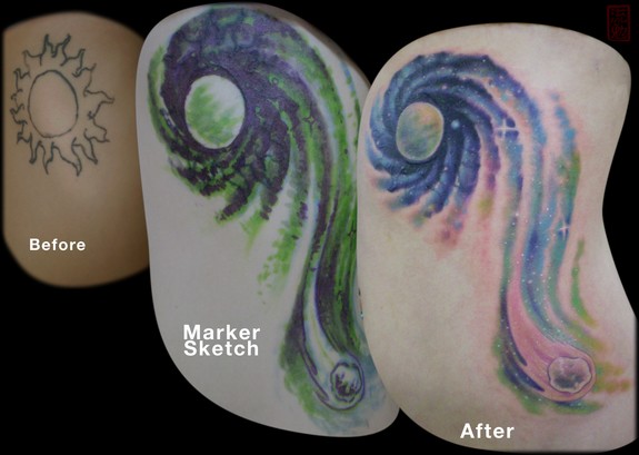 Attractive Spiral Galaxy Tattoo On Side Rib By Fibonacci