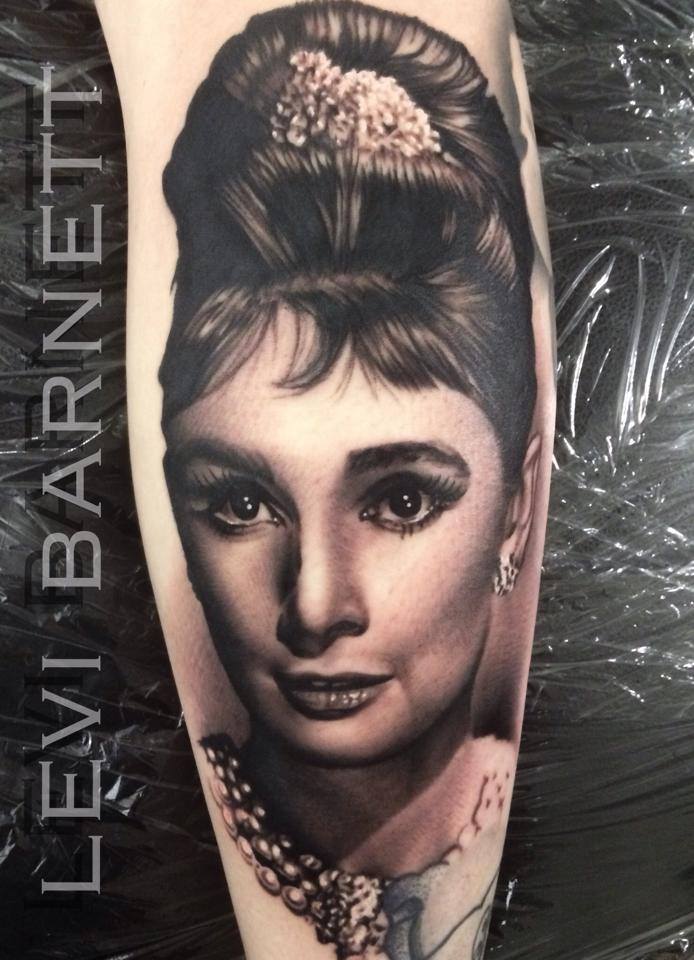 Audrey Hepburn Tattoo On Arm By Levi Barnett