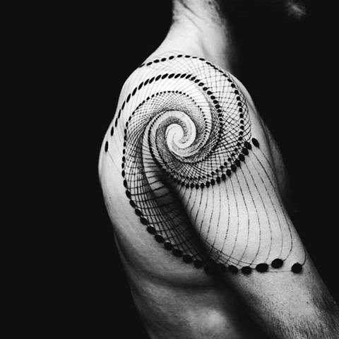 Awesome Abstract Spiral Tattoo On Right Shoulder For Men