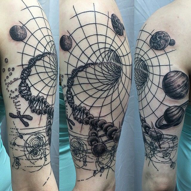 Awesome Biology Science Tattoo On Half Sleeve