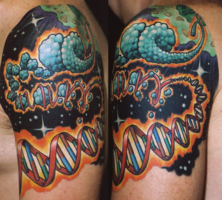 Awesome Biology Science Tattoo On Left Shoulder For Men