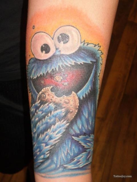 Awesome Cookie Monstor Seasame Street Muppets Television Tattoo On Arm